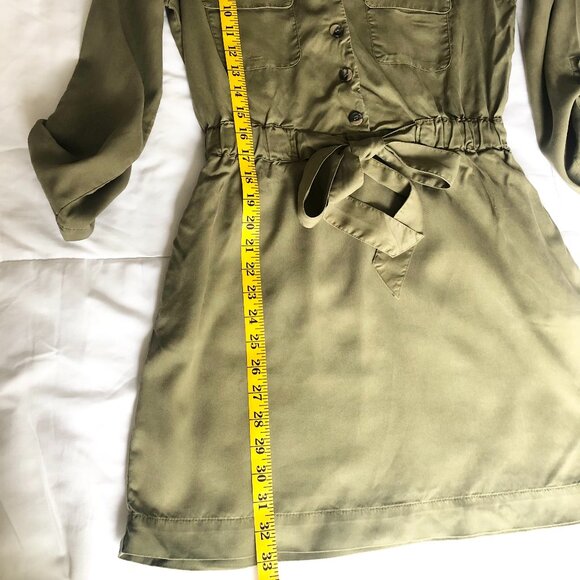 ZARA Olive Green Belted Button Shirt Mini Dress S - Picture 5 of 11